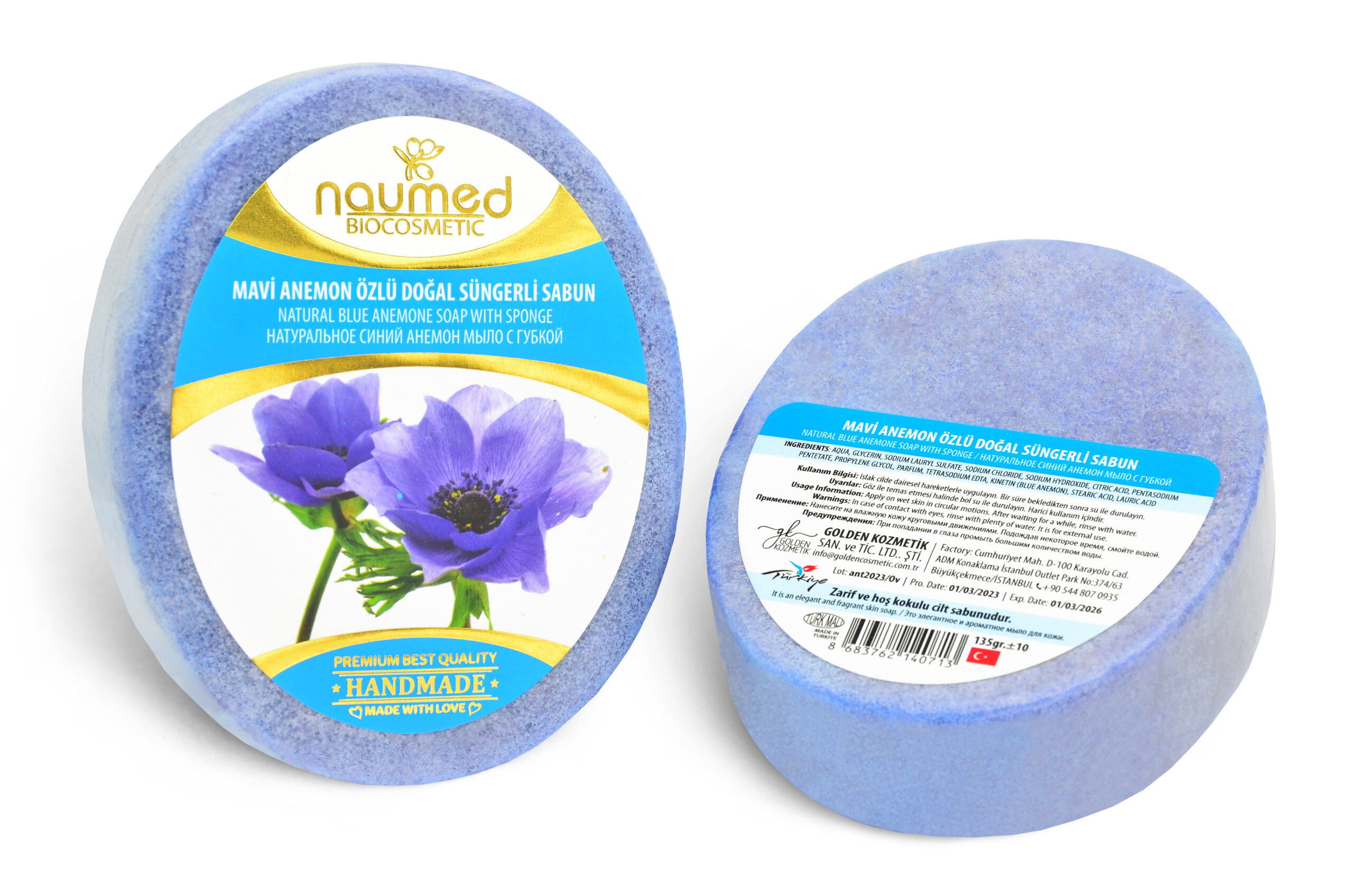 Naumed Mavi Anemon Özlü Süngerli Sabun 135g